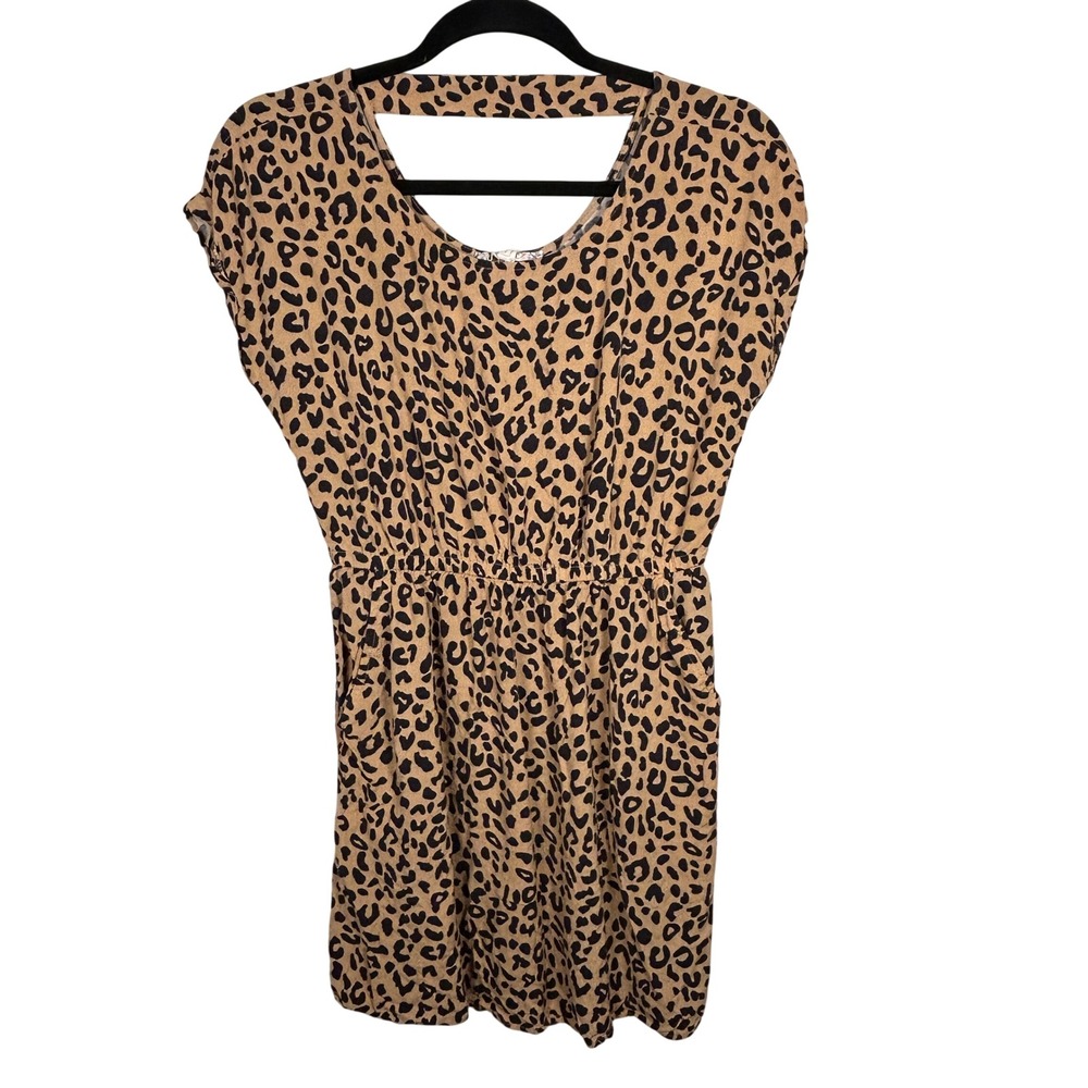 Pink Republic Tan Carbon Leopard Print Mini Dress Cutout Back Pockets Size M